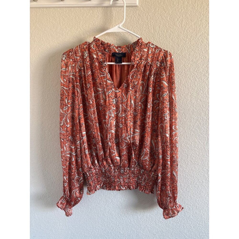 Rachel by Rachel Roy Orange Floral Long Sleeve Womens Peasant Blouse
